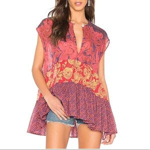 Free People Red Gotta Have You Floral Ruffle Top S